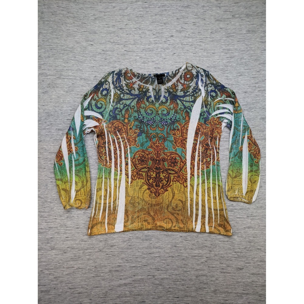 Carole Little Blouse Top Embellished Jewel Neck XL Fairycore Boho Abstract Artsy